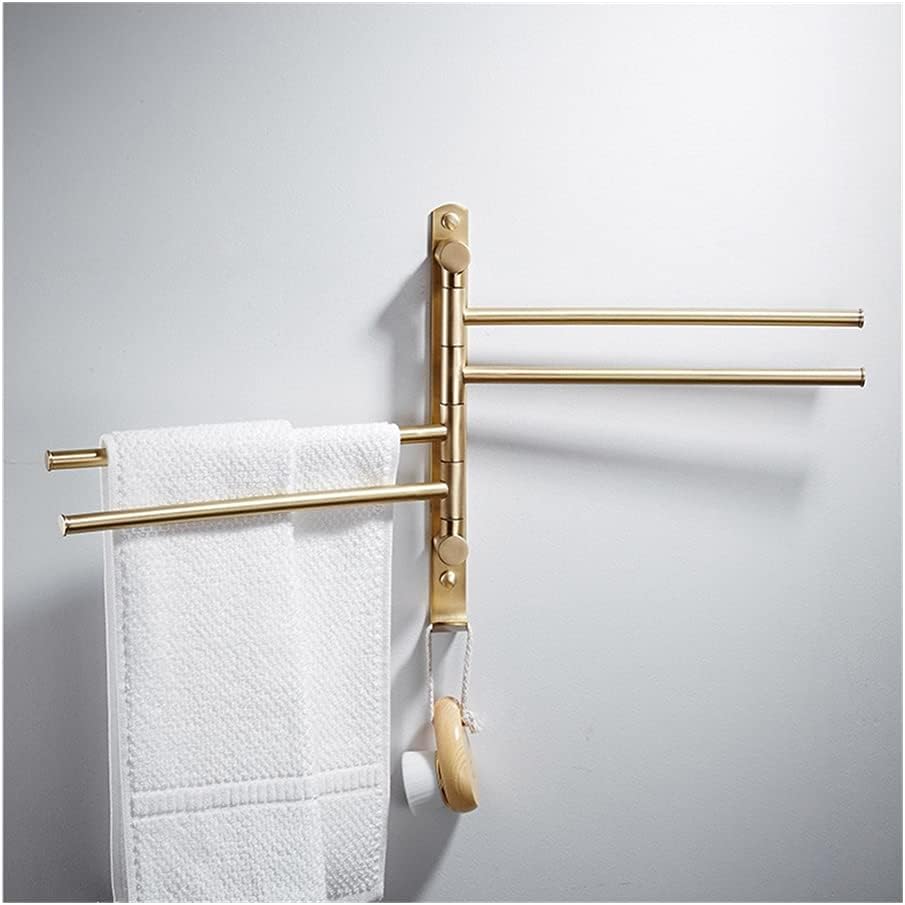 Towel Rail Rack Bath Hardware Brass Foldable Movable Rotatable Towel Bar Holder Rack Bathroom Wall Mounted 3 Bar Brushed Gold Black White Towel Bar for Bathroom
