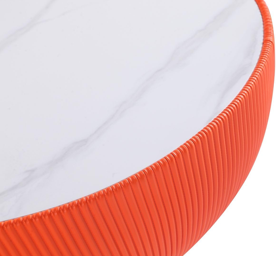 Manhattan Comfort Modern Anderson Coffee Table and End Table 2.0 Upholstered in Orange Leatherette with Ceramic Faux Tabletop - Set of 2