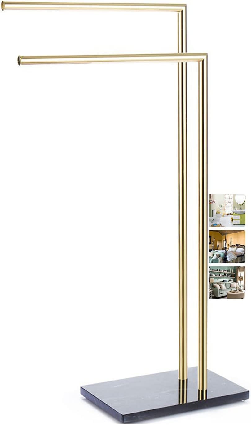 Freestanding Bathroom Towel Rail with Double Bars Towel Holder Stand for Clothes Drying Black and Gold Towel Rack