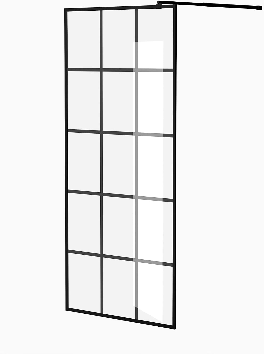 Framed Glass Shower Screen 34' Width x 72' Height with 1,4' 6mm Silk Printing Tempered Glass, Matte Black Aluminum and Support bar, Shower Door