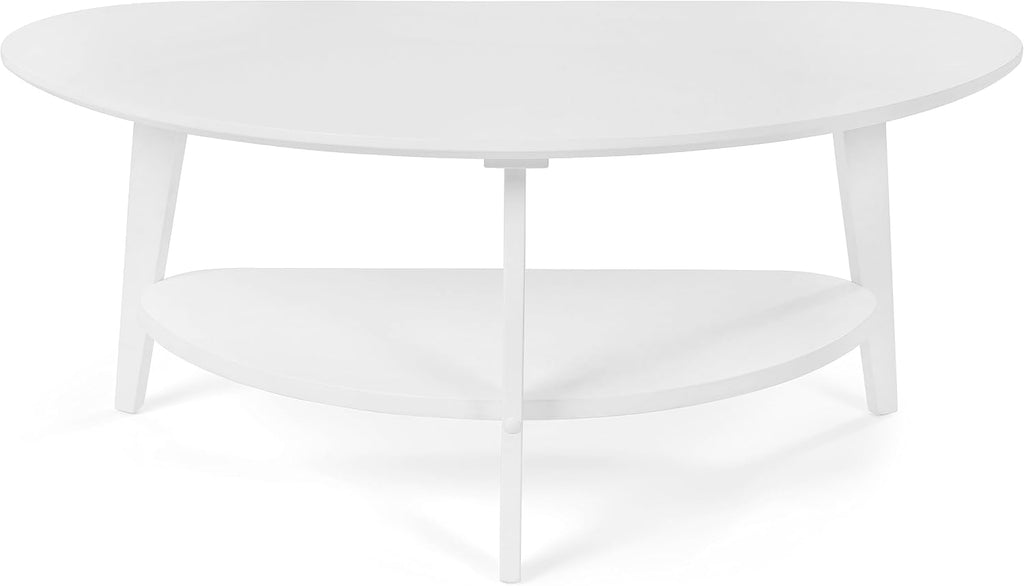 NAVREX Mid Century Modern Coffee Table, Oval Coffee Tables with Storage for Living Room, 2 Tier Solid Wood Center Table, White Coffe Tables, Easy Assembly, Value Lies in Material 40.2' D x 22' W
