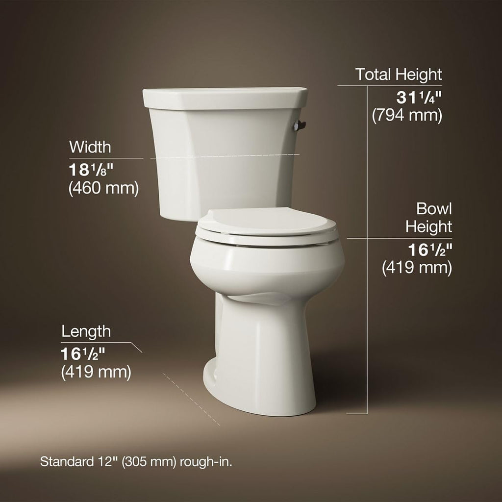Kohler K-5481-RA-96 Highline Comfort Height Two-Piece Round-Front 1.28 gpf Toilet with Class Five Flush Technology and Right-Hand Trip Lever Biscuit