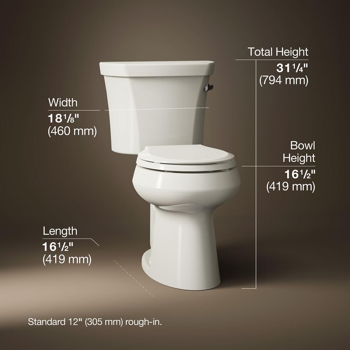Kohler K-5481-RA-96 Highline Comfort Height Two-Piece Round-Front 1.28 gpf Toilet with Class Five Flush Technology and Right-Hand Trip Lever Biscuit
