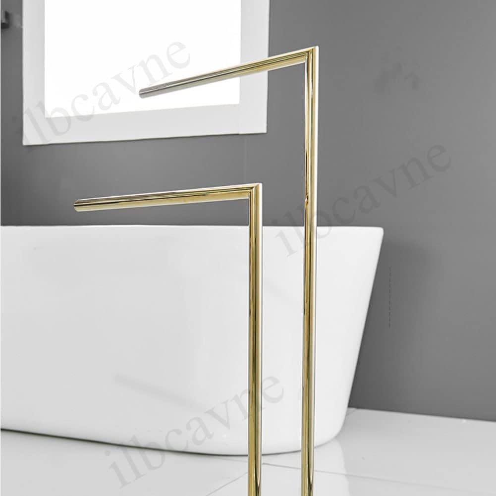 Freestanding Bathroom Towel Rack, Double Bar Towel Holder, Stylish Black & Gold Towel Stand, Space-Saving Clothes Drying Airer for Home & Bathroom Decor-Black