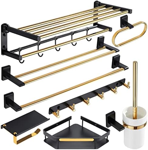 Bathroom Accessory Set Black Gold Folding Towel Bar, Triangular Basket, Storage Rack, Towel Ring, Wall Mounted Bathroom Accessories Kit(Towel Ring)