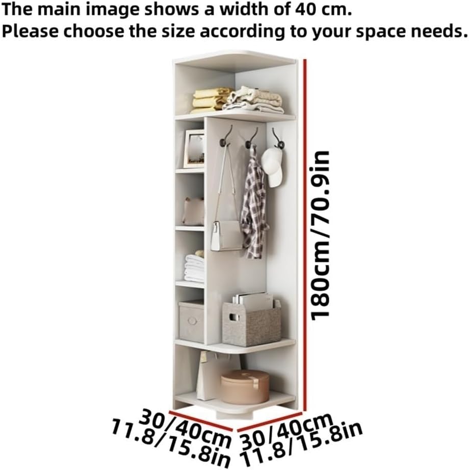 Coat Shelf, Storage Shelves, Multifunctional Corner Racks, Clothes Rack with Hook, Open Corner Shelf for Entryway, Hallway, Living Room(White,15.8x15.8x70.9in)