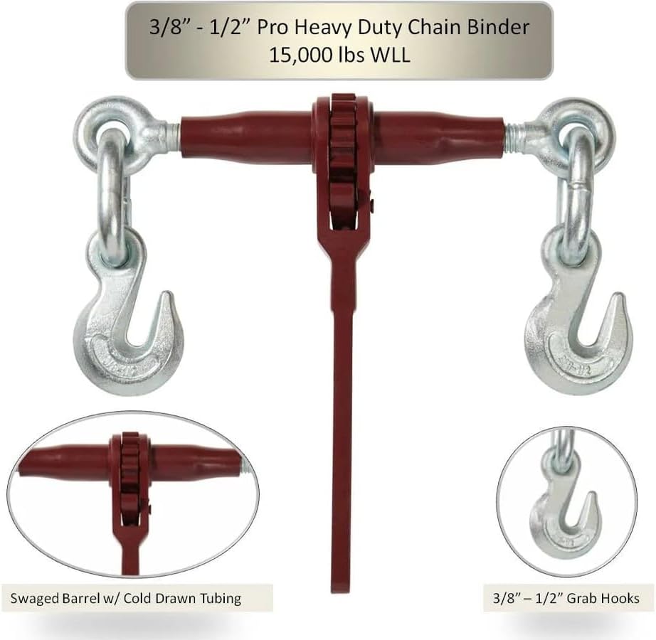 Mytee Products (4 Pack) PRO Heavy Duty Chain Binder Ratchet Style 3/8' - 1/2' w/Grab Hooks, 15,000 lbs WLL