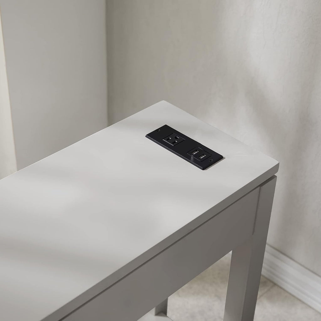 Leick Home 9080-GR Cade Wood Side Table with Drawer and AC/USB Outlet, Gray