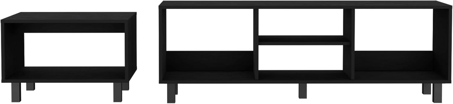 DEPOT E-SHOP Carter 2 Piece Living Room Set, Streamlined with TV Stand and Coffee Table, Black