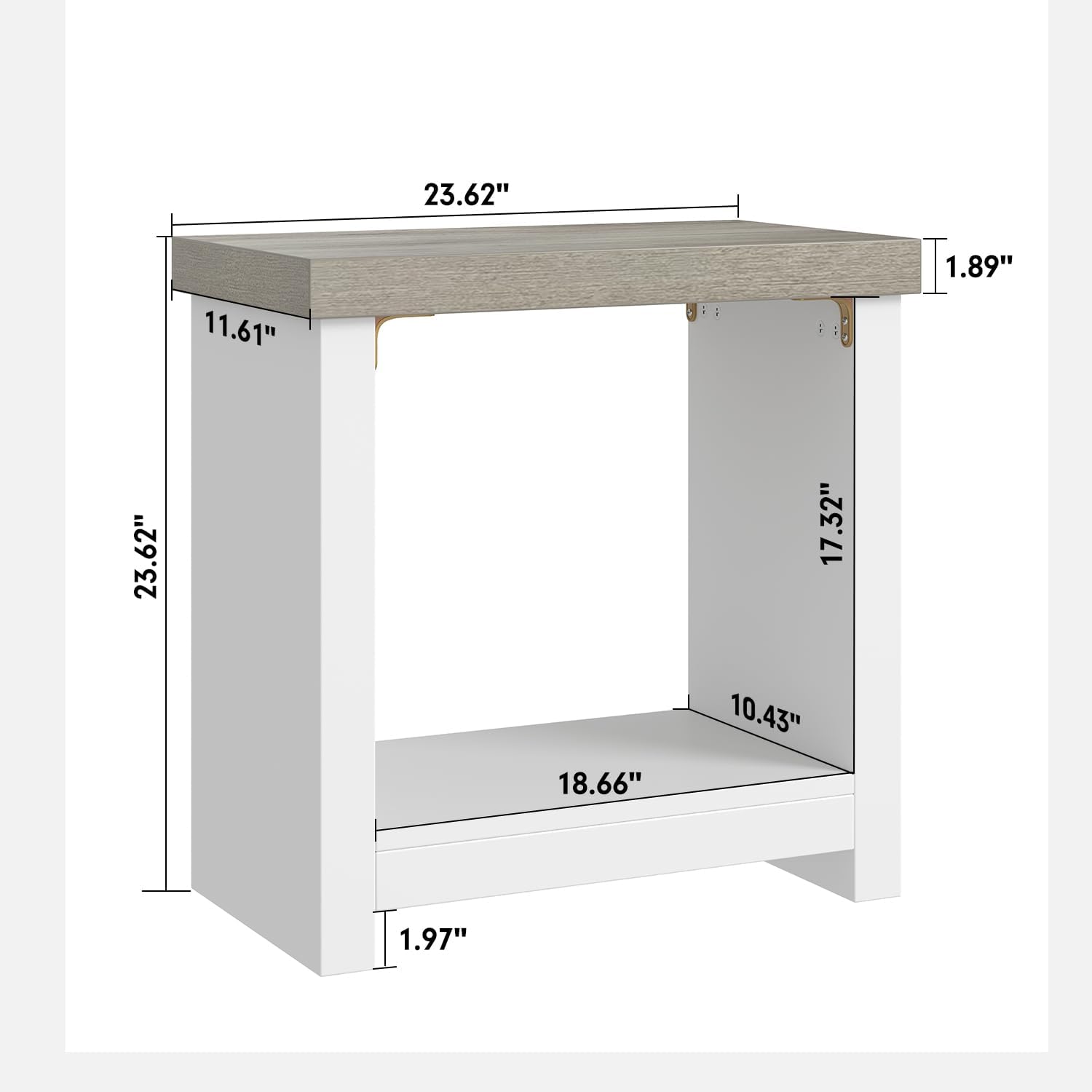 End Tables Set of 2 for Living Room, Narrow Side Tables with Storage Shelves, Square End Table for Bedroom, Slim Nightstand, Skinny Rectangle Accent Table, Farmhouse Bedside Table, White + Gray