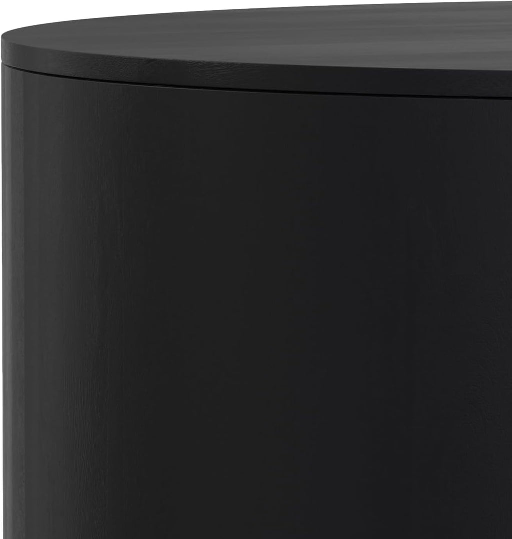 SIMPLIHOME Millbury Drum Coffee Table - 36 inch Wide Solid Mango Wood Round Living Room Table in Black, Contemporary Cocktail Table for Family Room or Lounge with Large Surface, Assembled