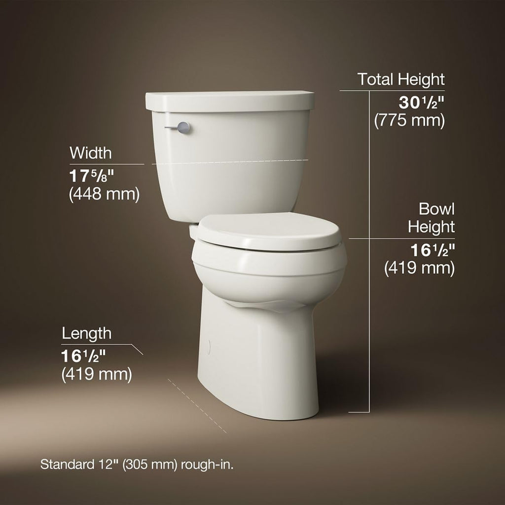 KOHLER 5310-96 Cimarron Comfort Height Skirted Trapway Comfort Height Two-Piece Elongated Toilet, Left-Hand Trip Lever, Biscuit