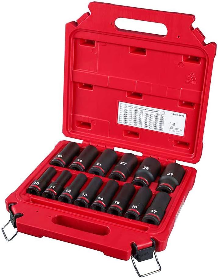 Socket Set For Milwaukee 49-66-7014 1/2' Impact Duty Metric Deep Socket Set (Size:10.8 x 2.7 x 10.5 in) - 14 PC