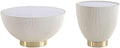 Manhattan Comfort Modern Anderson Coffee Table and End Table 2.0 Upholstered in Cream Leatherette with Ceramic Faux Tabletop - Set of 2
