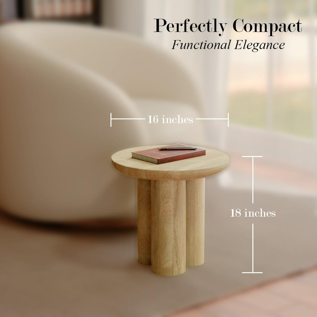 Relso Gaia Round End Table for Living Room and Farmhouse | Solid Mango Wood for Rustic Elegance | Ideal for Side Tables, Nightstands & More | Wood Side Table Round for Bedroom (Natural)