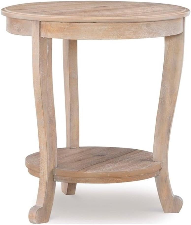 Pemberly Row Round Wood Side Table with Shelf, 22' Diameter, Acacia/Oak Hardwood, Natural Brown Finish, Versatile Accent Table or Nightstand for Living Room or Bedroom