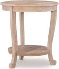 Pemberly Row Round Wood Side Table with Shelf, 22' Diameter, Acacia/Oak Hardwood, Natural Brown Finish, Versatile Accent Table or Nightstand for Living Room or Bedroom