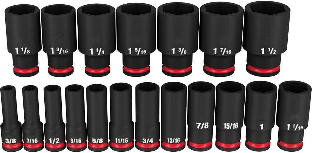 Socket Set For Milwaukee 49-66-7012 1/2'' Impact Duty SAE Socket Set (Size:16.3 x 2.7 x 10.5 in) - 19 PC, Red,black