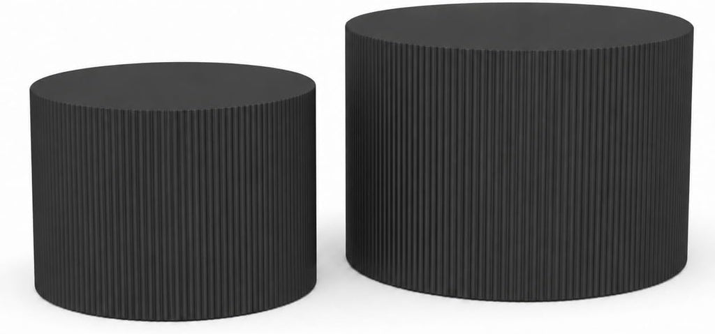 Otterease Round Coffee Table Set of 2, Modern Wooden Black Nesting Tables for Living Room, No Assembly Required Circle Side Tables Set Accent End Table for Bedroom, Balcony