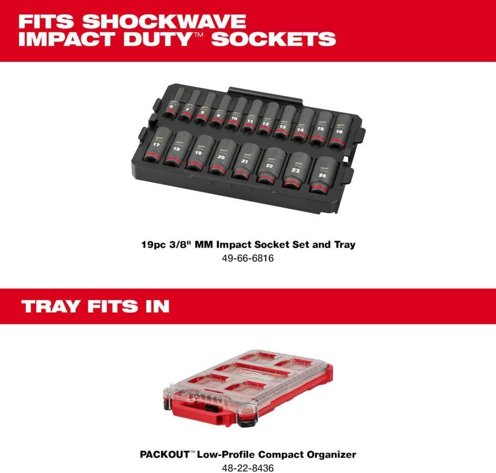 Storekid For Milwaukee SHOCKWAV Impact Duty Socket 3/8 Dr 19pc MM Tray Set + TPT Premium cart storekid