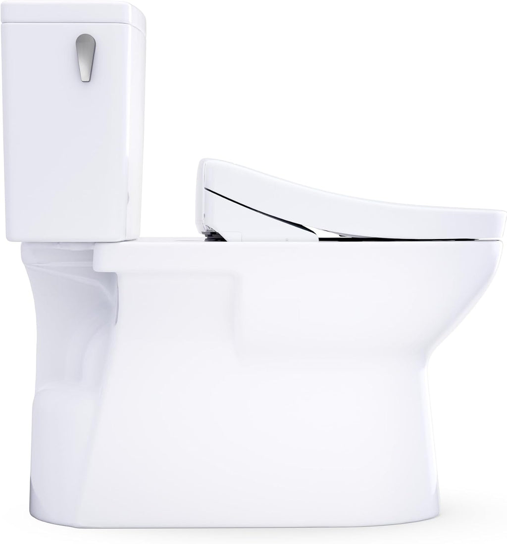 TOTO® Glaston™ WASHLET®+ S5 Two-Piece Elongated 1.28 GPF Universal Height Toilet with CEFIONTECT®, Cotton White - MW4723446CEFG#01