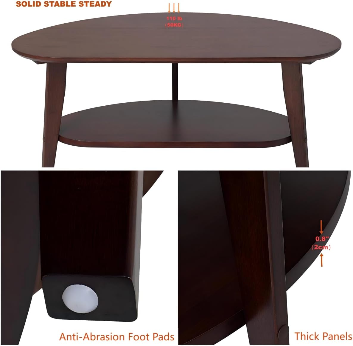 NAVREX Mid Century Modern Coffee Table with Storage, 2 Tier Oval Round Coffee Tables for Living Room Home Office, FSC Certifiled 100% Solid Wood Center Table, Value Lies in Material (Walnut Finish)