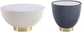 Manhattan Comfort Modern Anderson Coffee Table and End Table 2.0 Upholstered in Cream and Grey Leatherette with Ceramic Faux Tabletop - Set of 2