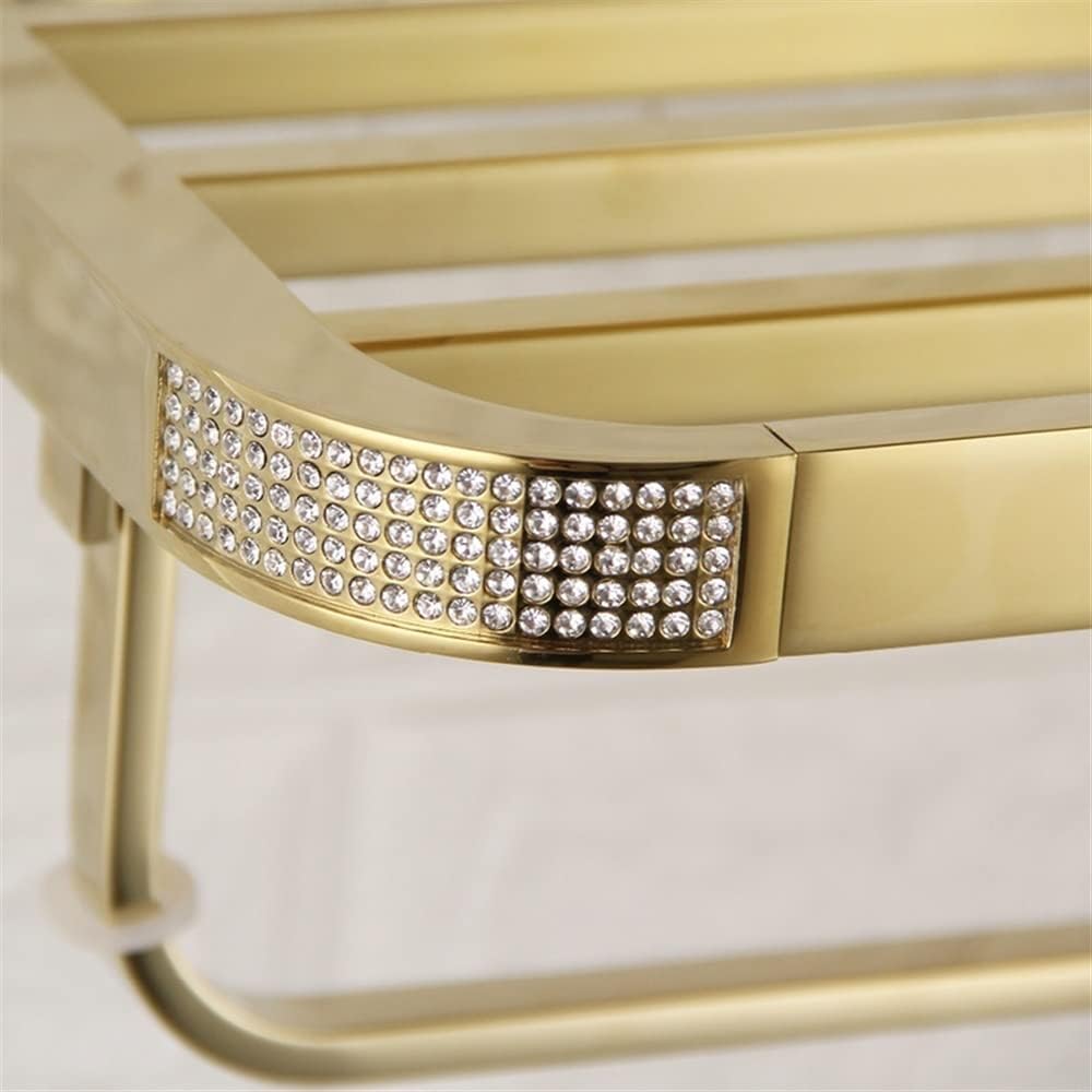 Crystal Gold Chrome Bathroom Hardware, Towel Holder, Double Layer Rail Rack Bar Toilet Bath Shelf Kitchen Accessories Bathroom (Color : Chrome) (Gold)