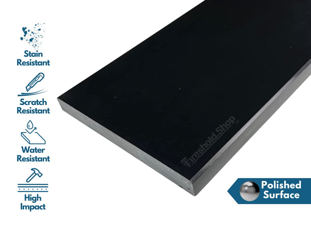 Super Black Engineered Marble Threshold for Shower Curb, Bathroom Vanity Backsplash, Window Sill, Door Transitions (7' x 48')
