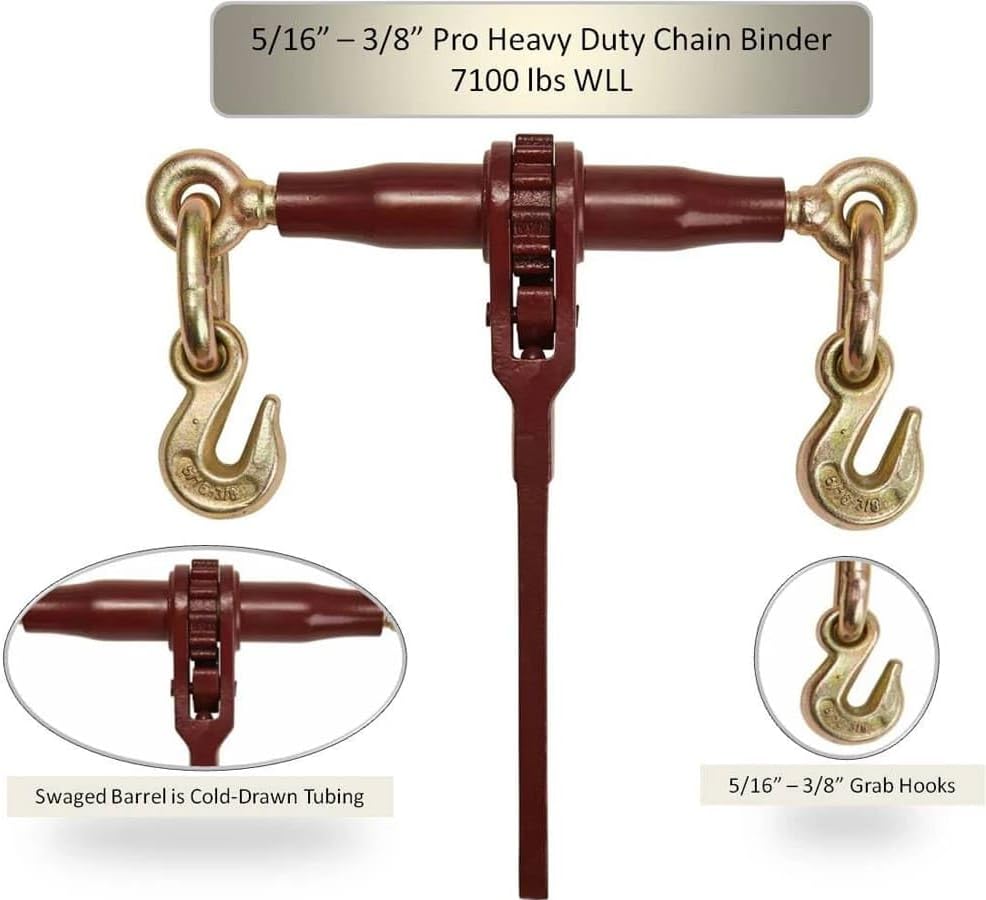 Mytee Products (4 Pack) PRO Heavy Duty Chain Binder Ratchet Style 5/16' - 3/8' w/Grab Hooks, 7,100 lbs WLL