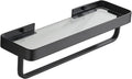 IOCCIOBB Bathroom Glass Shelf Floating Shelving with Towel Rail Bar, Aluminum Bathroom Tempered Glass Shelf Ectangular Shower Shelves (Color : Black, Size : 20 * 12 * 3cm)