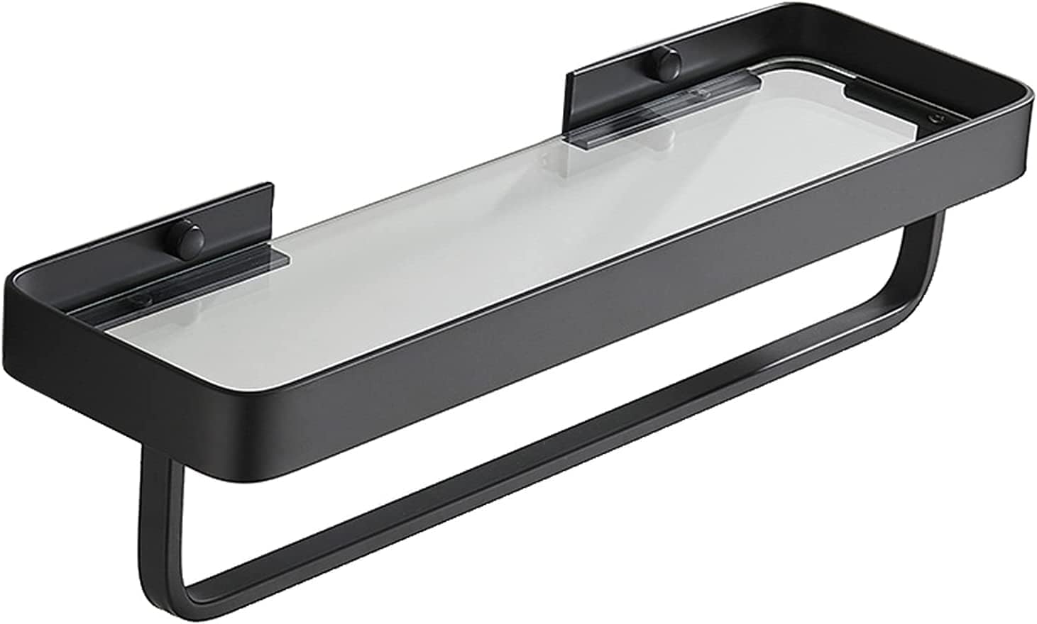 IOCCIOBB Bathroom Glass Shelf Floating Shelving with Towel Rail Bar, Aluminum Bathroom Tempered Glass Shelf Ectangular Shower Shelves (Color : Black, Size : 30 * 12 * 3cm)