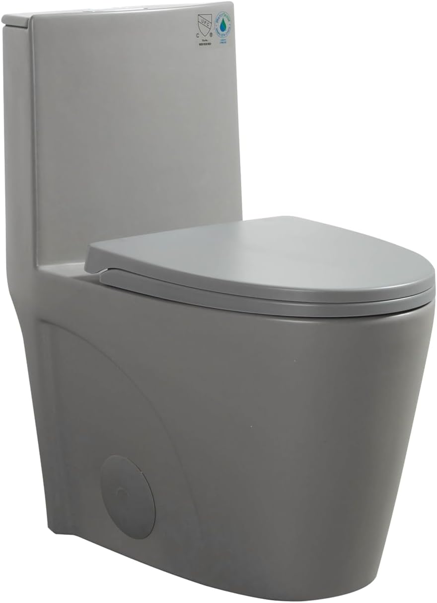 Dual Flush One Toilet, Water Saving Elongated Comfort Height Floor Mounted, Soft Close 1000 Gram Map Flushing SToilet, Light Grey