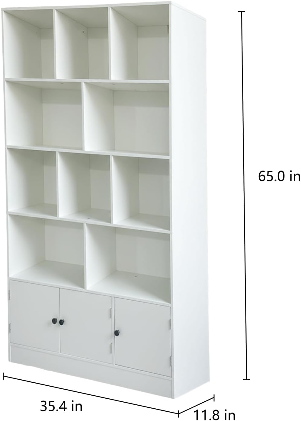 Anystyle White 5-Tier Bookshelf, 13-Cube Display Cabinet with 3 Doors, Freestanding Bookcase with Anti-Tip Kit for Living Room & Home Office, 35.4' W x 11.8' D x 65' H