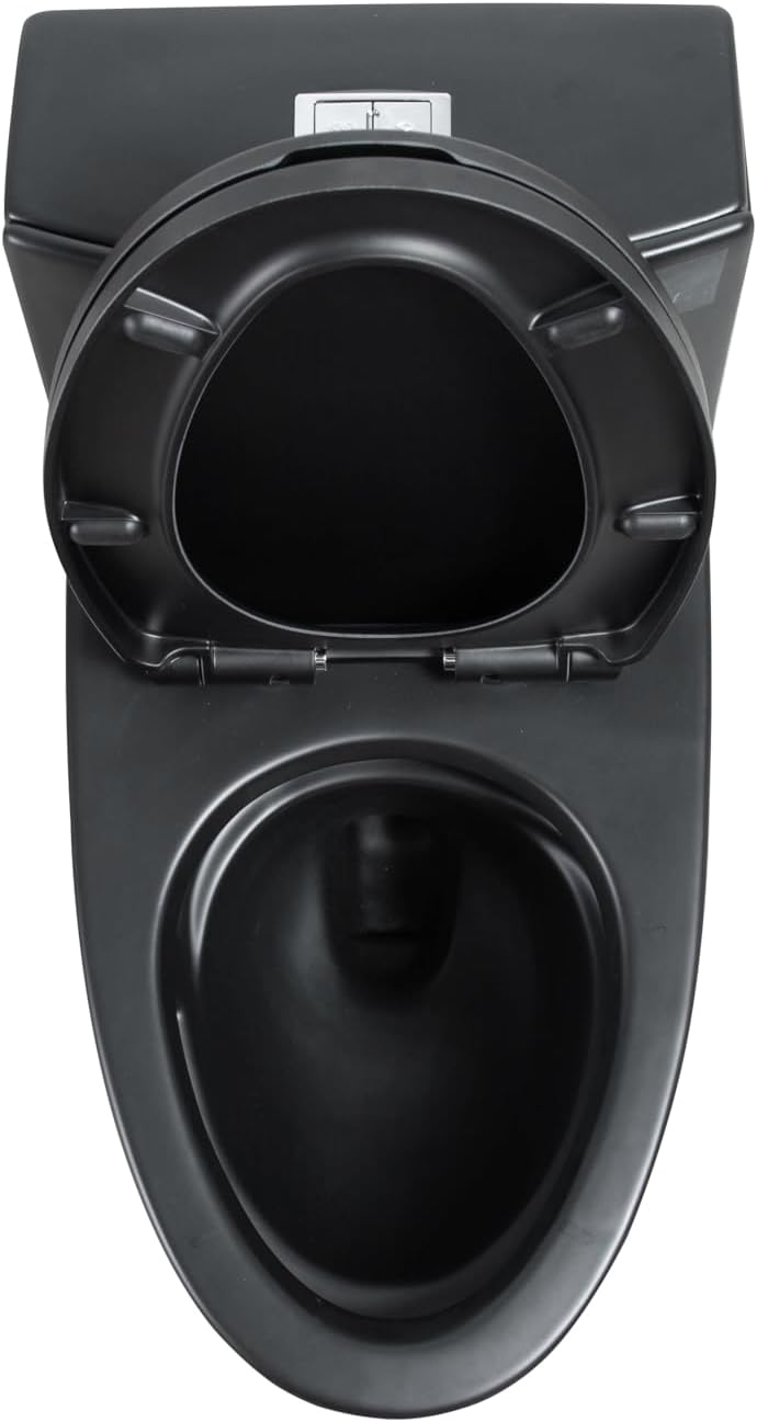 Dual Flush One Toilet, Water Saving Elongated Comfort Height Floor Mounted, Soft Closing Seat, 1000 Gram Map Flushing SToilet, Matte Black