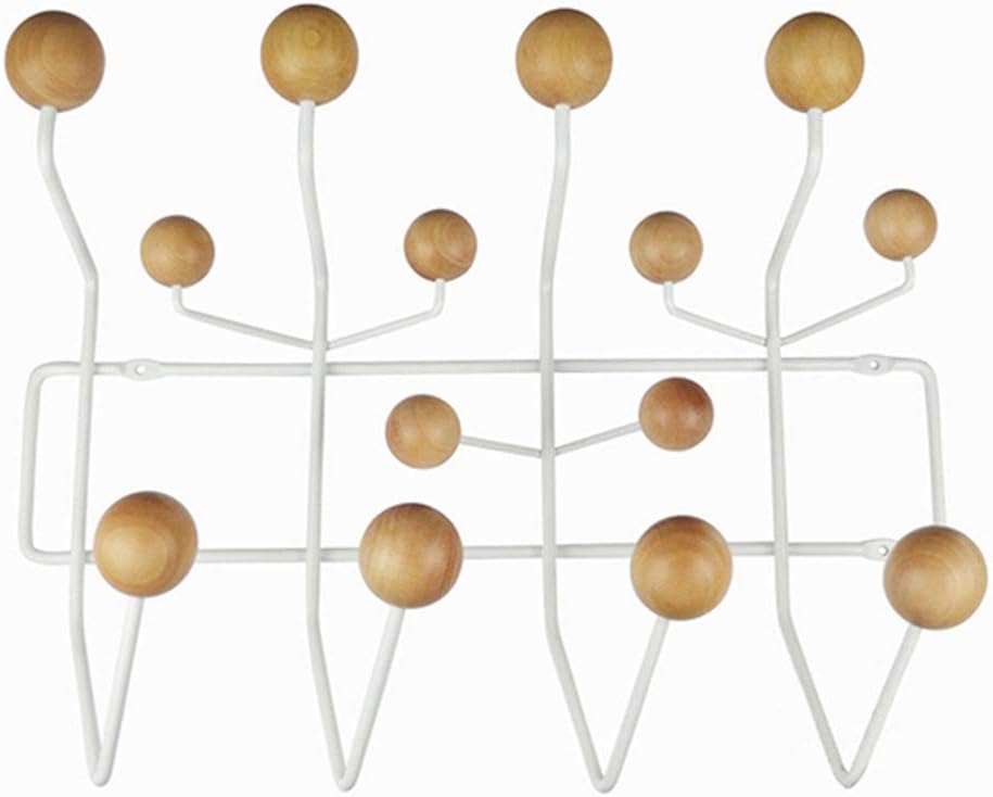 SHISEDECO Classic Hang it All Coat Rack, Mid Century Modern Wall Mounted Hooks with Painted Solid Wooden Balls, Decorative Creative Fashion Wood Hanger for Home, Bedroom (White Frame Natural)