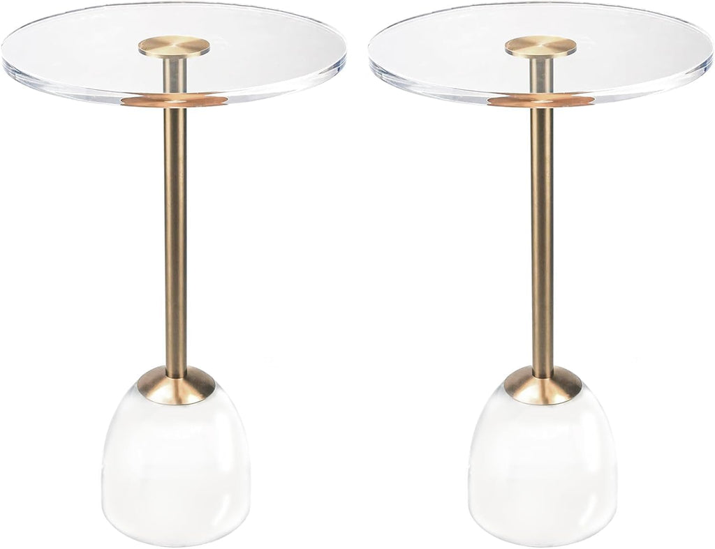 Clear Acrylic End Table, Acrylic Side Table Modern Small Round Table with Solid Base for Living Room, Bedroom（2 pcs）