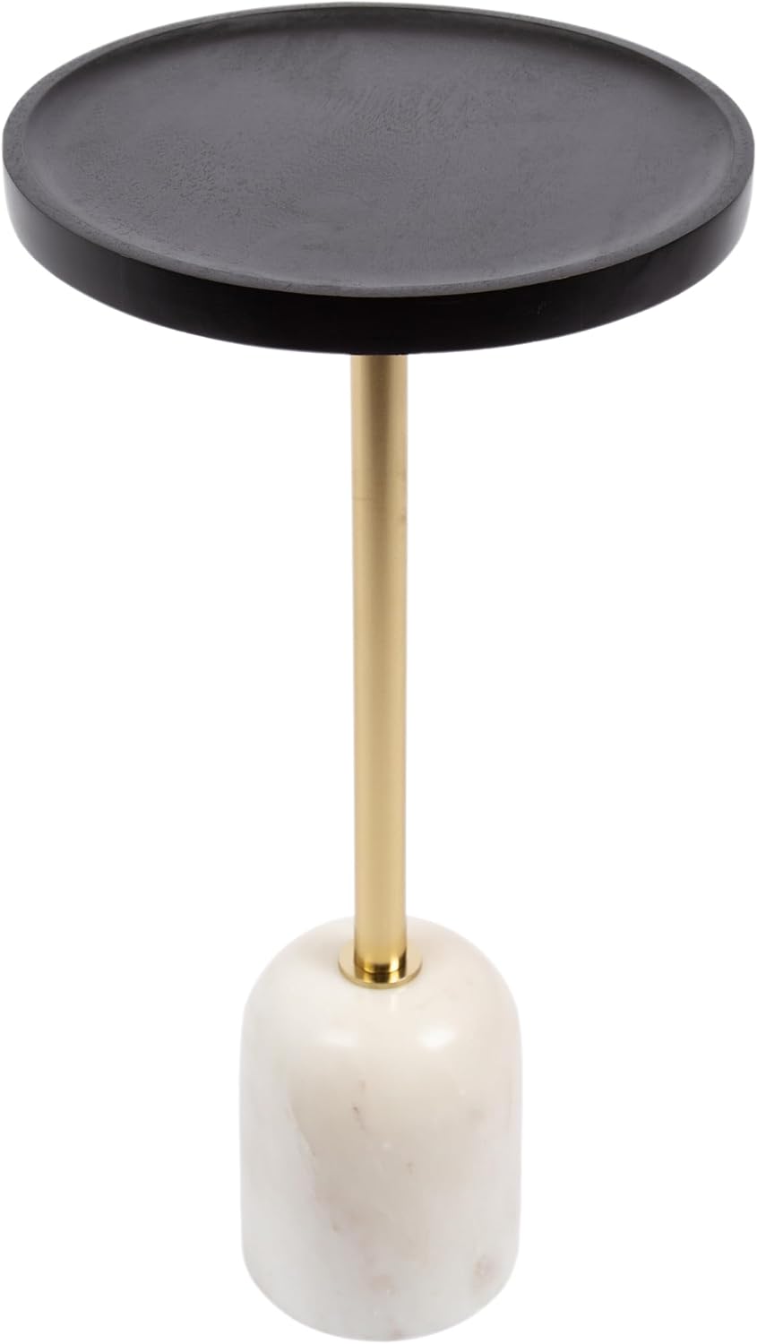 Kate and Laurel Shorrock Round Mango Wood Side Table, 12 x 12 x 24, Black, Gold, and White Marble, Modern Pedestal End Table with Marble Base for Bedroom Nightstand or Living Room Plant Stand