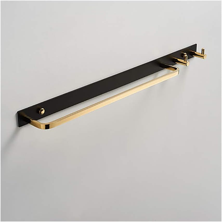 Towel Bar Towel Rail with 2 Hooks Heavy Duty Brass Towel Rack Wall Mounted Towel Holder Double Rod Storage Rack for Bathroom Kitchen Toilet,Black Gold,Black Gold