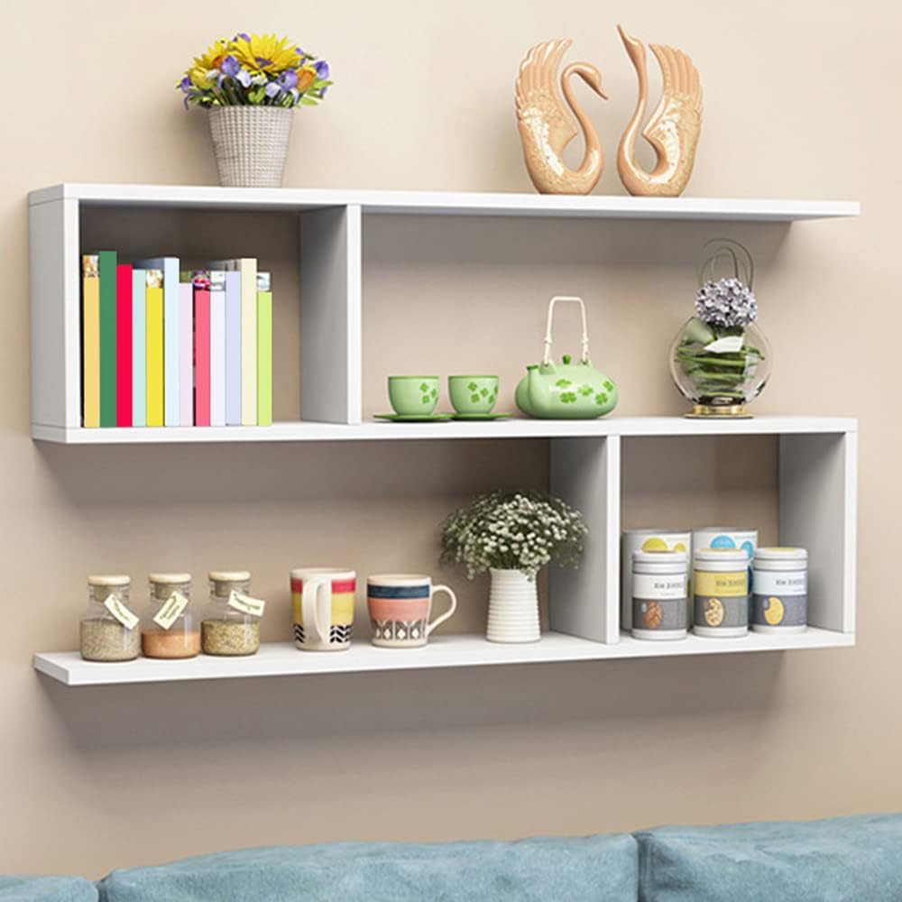LITFAD Floating Shelf for Wall Storage, Decor Bookcase Engineered Wood Book Shelf Wall Shelf for Study Room Office Living Room - White 39.4' L x 5.9' W x 19.7' H