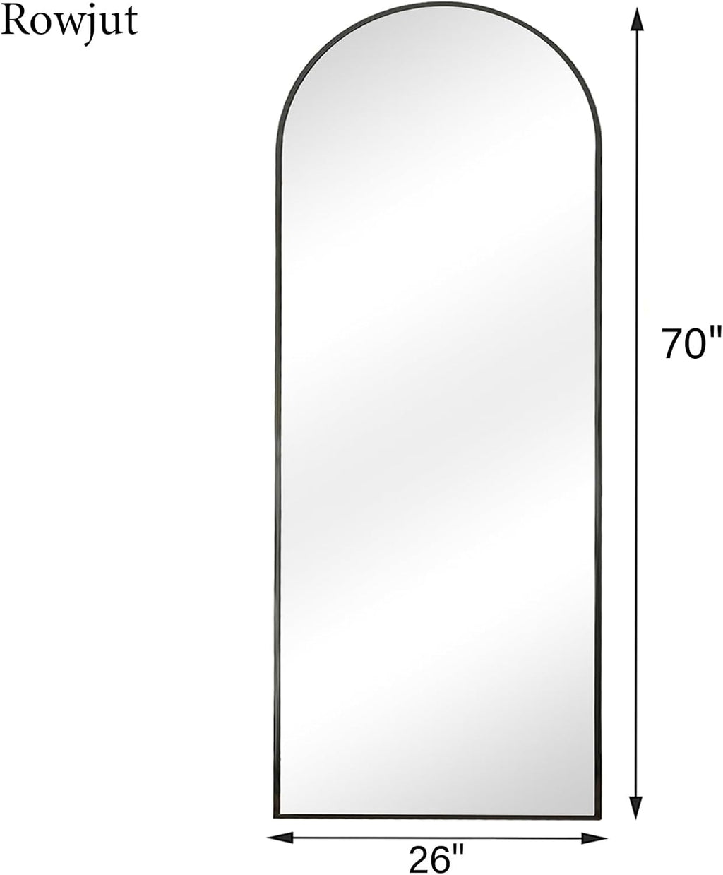 Rowjut Full Length Mirror Arched Floor Length Mirrors, 71'x26' Large Full Body & with Stand & Arch Wall Mounted & Standing Mirror for Bedroom Living Room, Aluminum Frame, Black