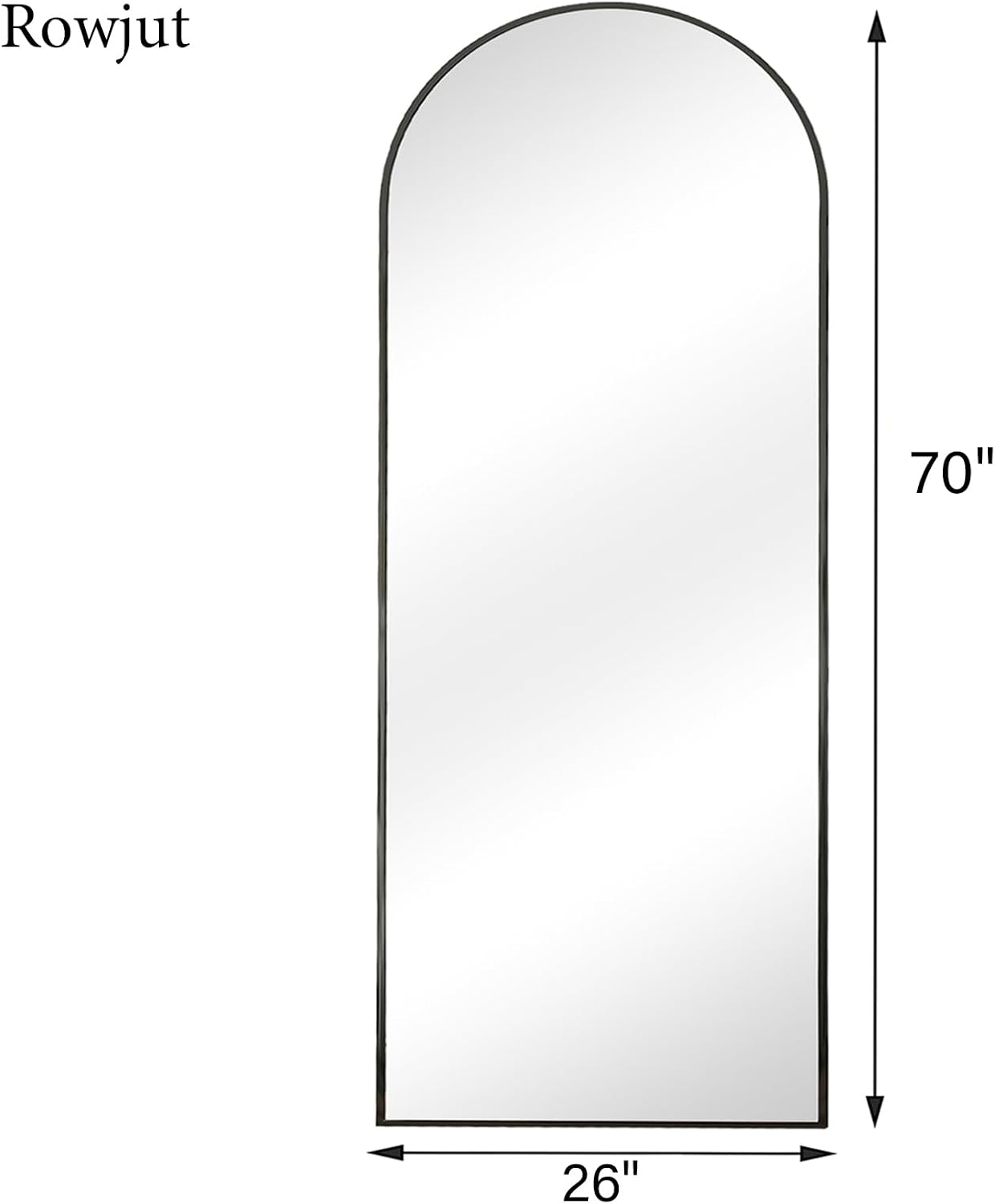 Rowjut Full Length Mirror Arched Floor Length Mirrors, 71'x26' Large Full Body & with Stand & Arch Wall Mounted & Standing Mirror for Bedroom Living Room, Aluminum Frame, Black