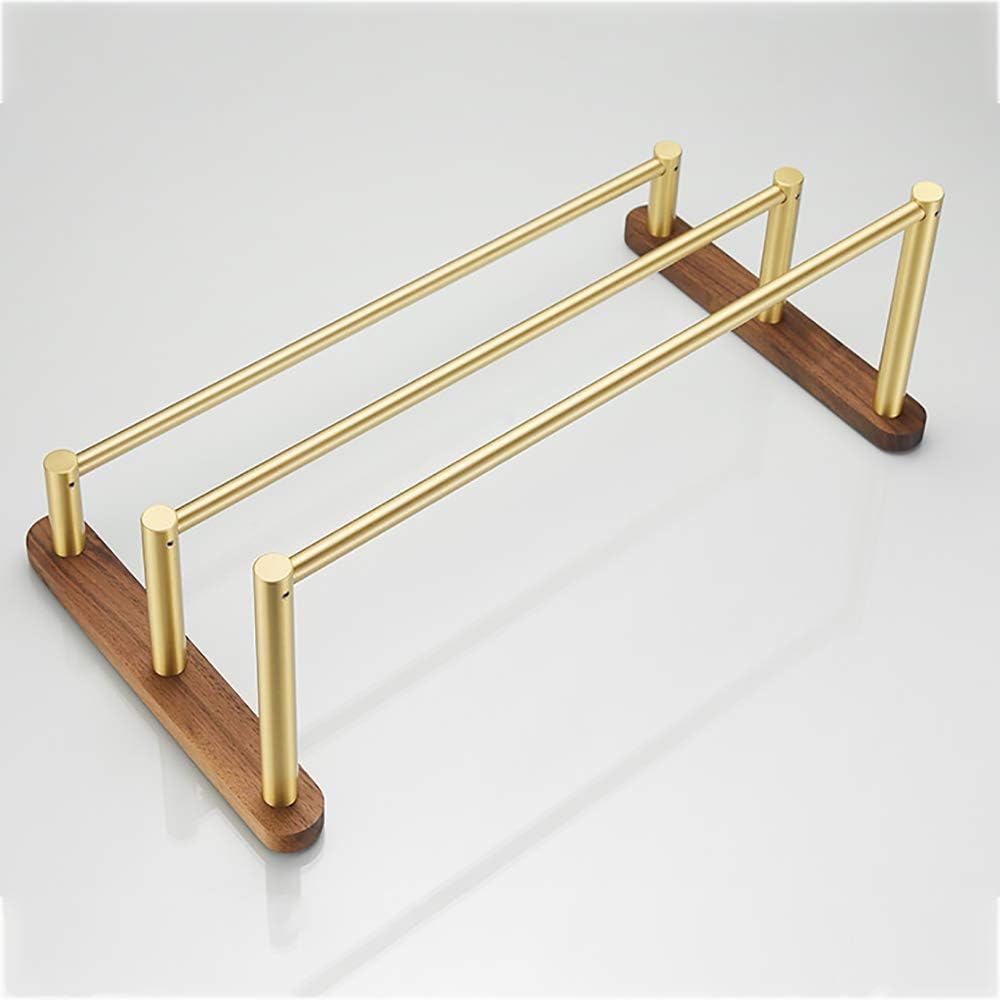 Tower Rack with 3 Bars, Towel Bar Black Walnut and Aluminum Rails Heavy Duty Holder Wall Mounted Storage for Bathroom, Kitchen, Hotel, Brushed Gold,48cm