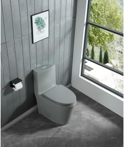 1.1/1.60 GPF Dual-Flush One Piece Toilet, Water-Saving Elongated Comfort Height Floor Mounted, Soft Close 1000 Gram Map Flushing Score Toilet, Light Grey 23T01-LG(Gray-2)