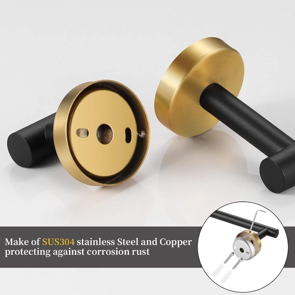 Bathroom Hardware Set Black and Gold Towel Bar Including 2pcs 16inch Bars Toilet Paper Holders,United States