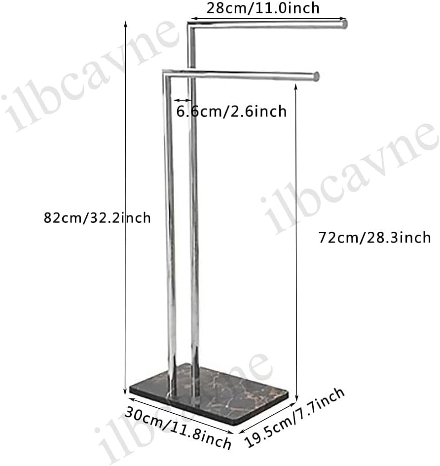 Freestanding Towel Holder with Double Bars Black/Silver Towel Rail Stand for Bathroom Clothes Drying Rack Airer