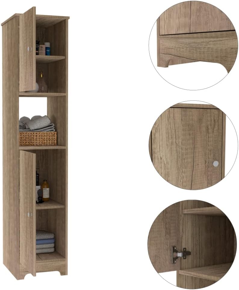 TUHOME Labelle 2-Piece Bathroom Set with Tall Cabinet and Multi-Shelf Organizer, Modern Space-Saving Bathroom Storage for Towels, Toiletries and Essentials, 67.79'H x 14.37'W x 16.04'D, Pine/Light Oak