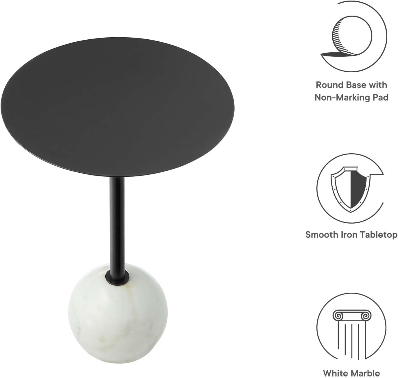 Modway EEI-6606-WHI-BLK Aliza Round White Marble Side Table, White Black