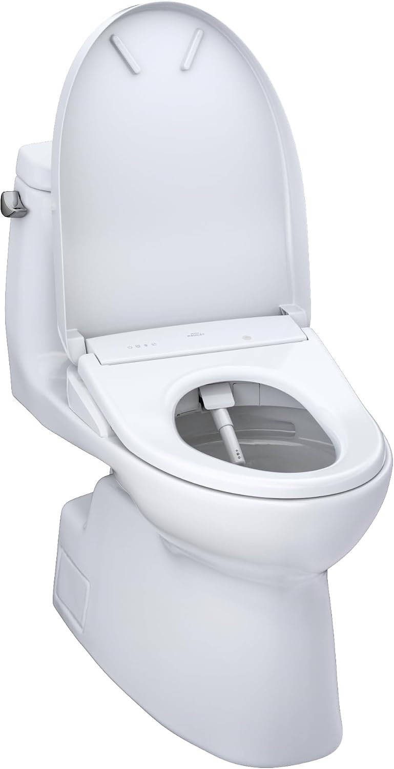 TOTO® WASHLET®+ Carlyle® II One-Piece Elongated 1.28 GPF Toilet with Auto Flush WASHLET®+ S7 Contemporary Bidet Seat, Cotton White - MW6144726CEFGA#01