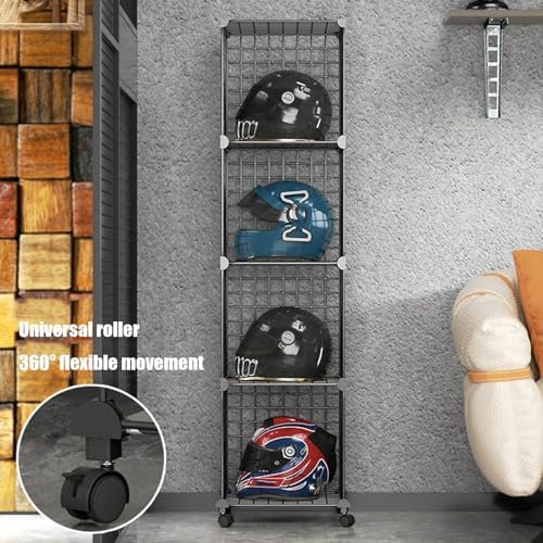 Motorcycle & Fireman's Helmet Display Case - Floor-Standing Metal Rack for Hard Hats, Baseball Caps & Collectibles - Stackable Modular Shelves for Retail Showcases